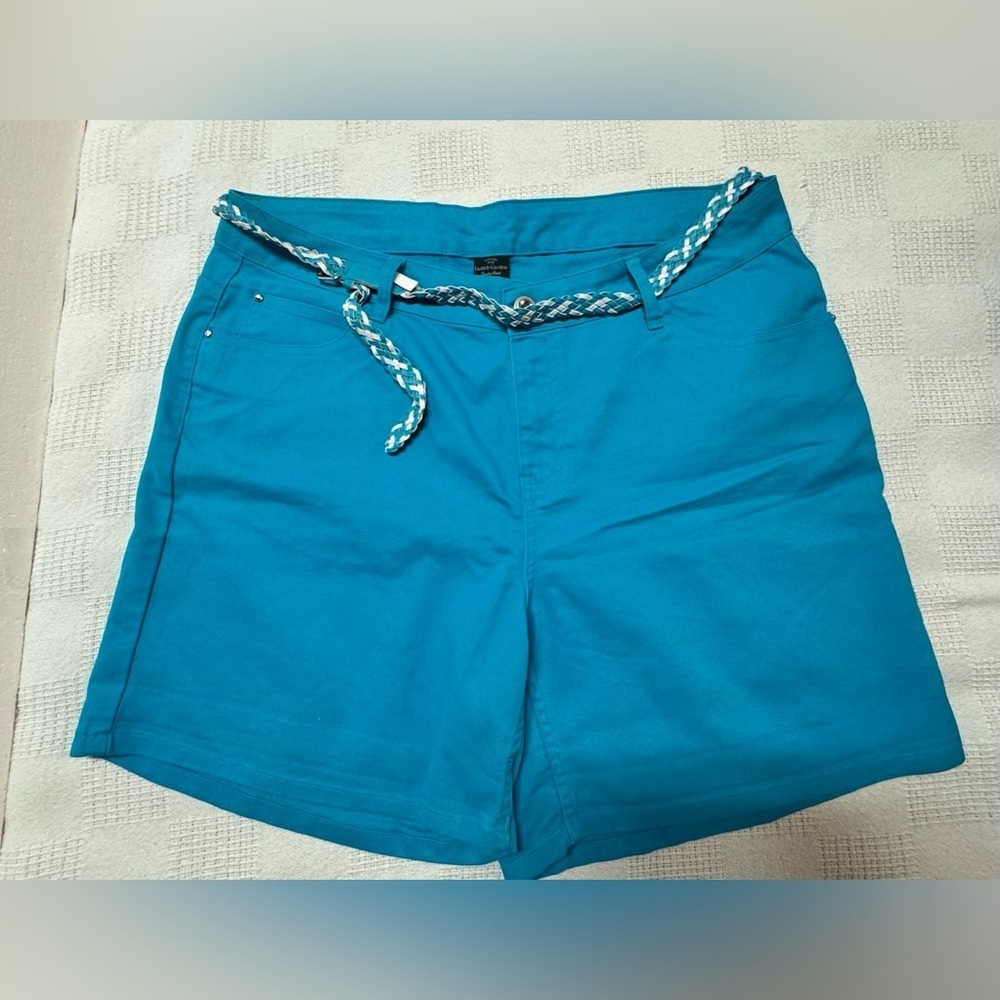 Faded Glory Turquoise Flat Front Shorts with Braided Belt